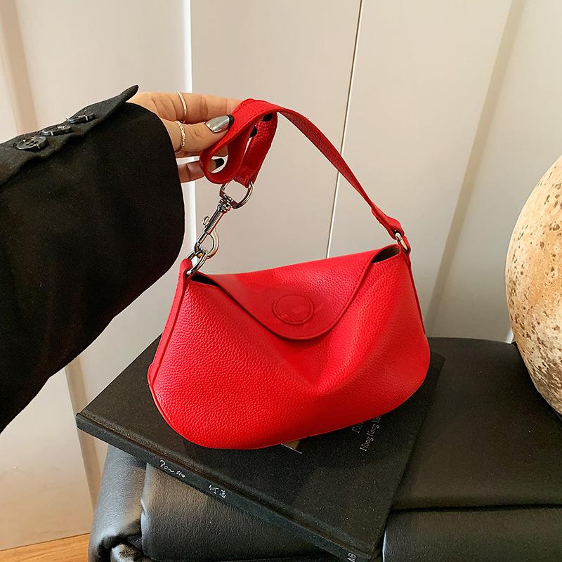 Internet Celebrities with the Same Women's Bag 2025 New Pea Bag Lychee Pattern Shoulder Crossbody Fashion Simple Dumpling Bag Women