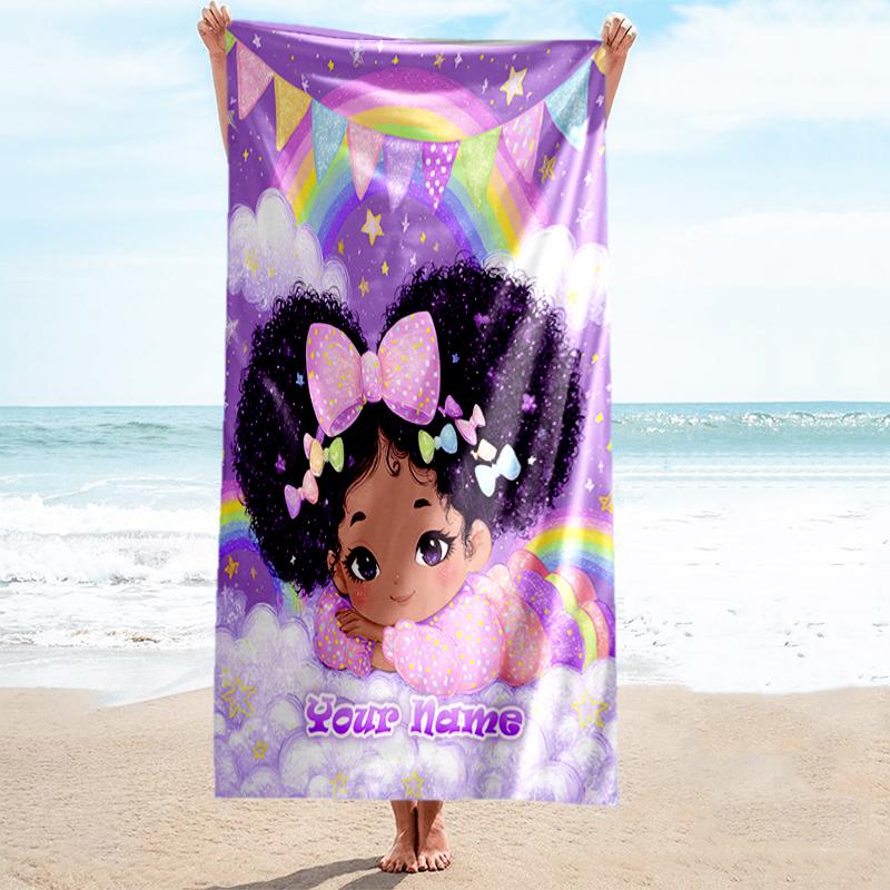 1PC Custom Name Rainbow Dreams Beach Towel Highly Absorbent And Sand-Resistant Towel for Swimming, Pool, Yoga, And Travel Lightweight