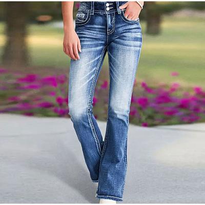 Kobiety Jeansy Spodnie Denim Długie Spodnie Rozszerzane Casual Regularny Slim Fit Proste Spodnie Eleganckie Łączone Wysoki Stan 2025 Wiosna Jesień