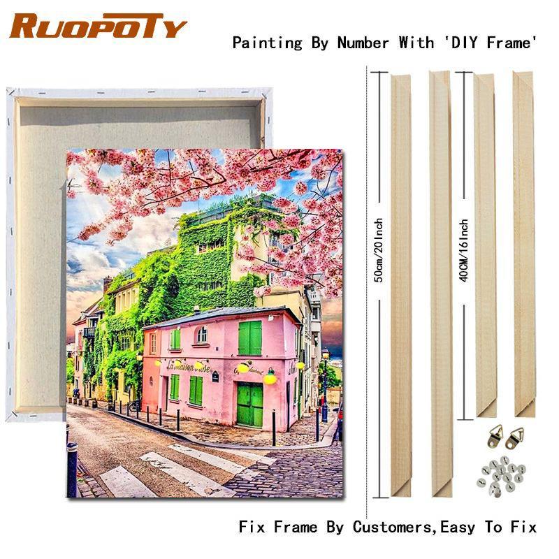 RUOPOTY Painting By Numbers Candy House Wall Art Hand Painted Unique Gift Picture By Number Scenery Decoration