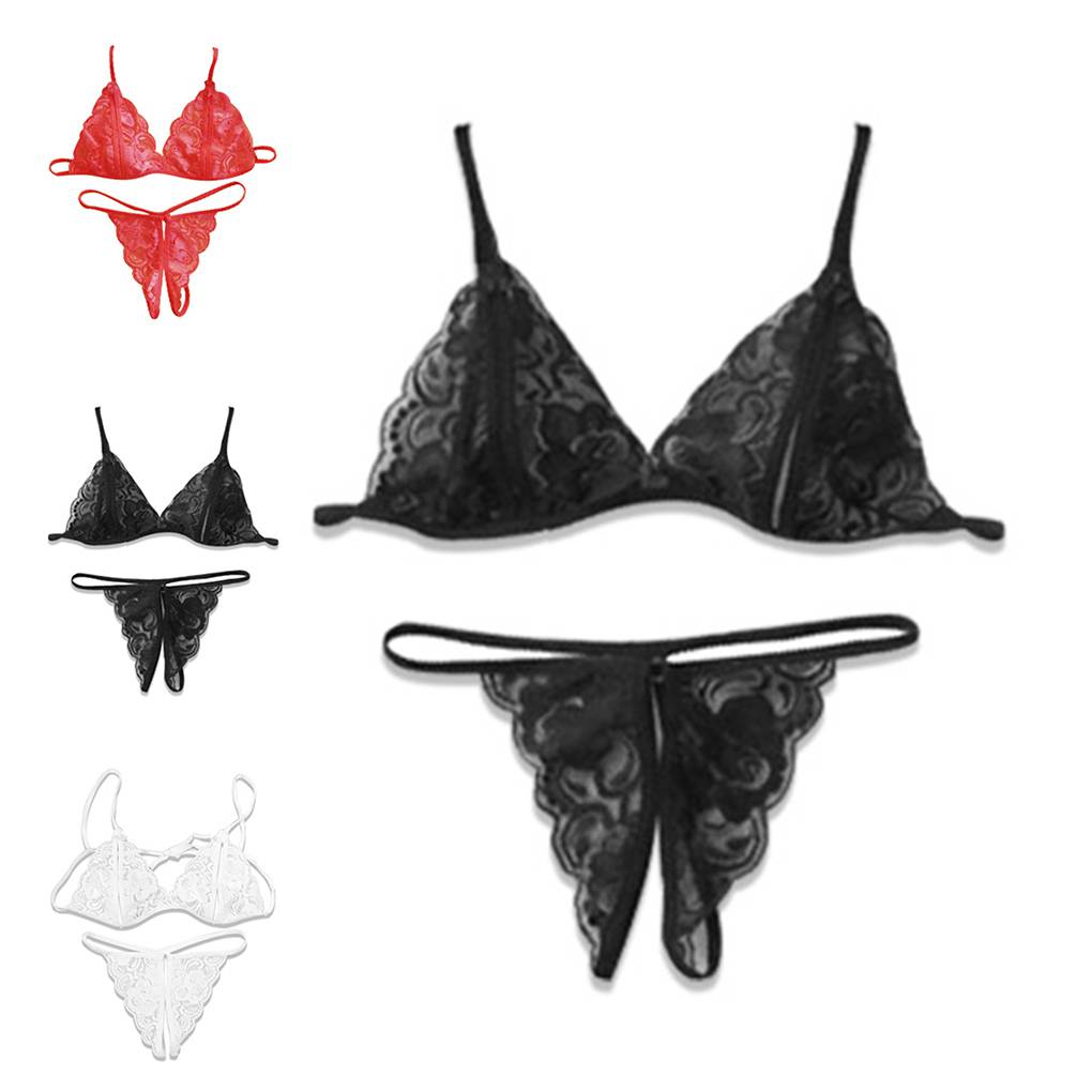 Women Lace Lingerie Sleepwear Bodydoll Hollow Out String Pants Briefs Pajamas Open Underwear