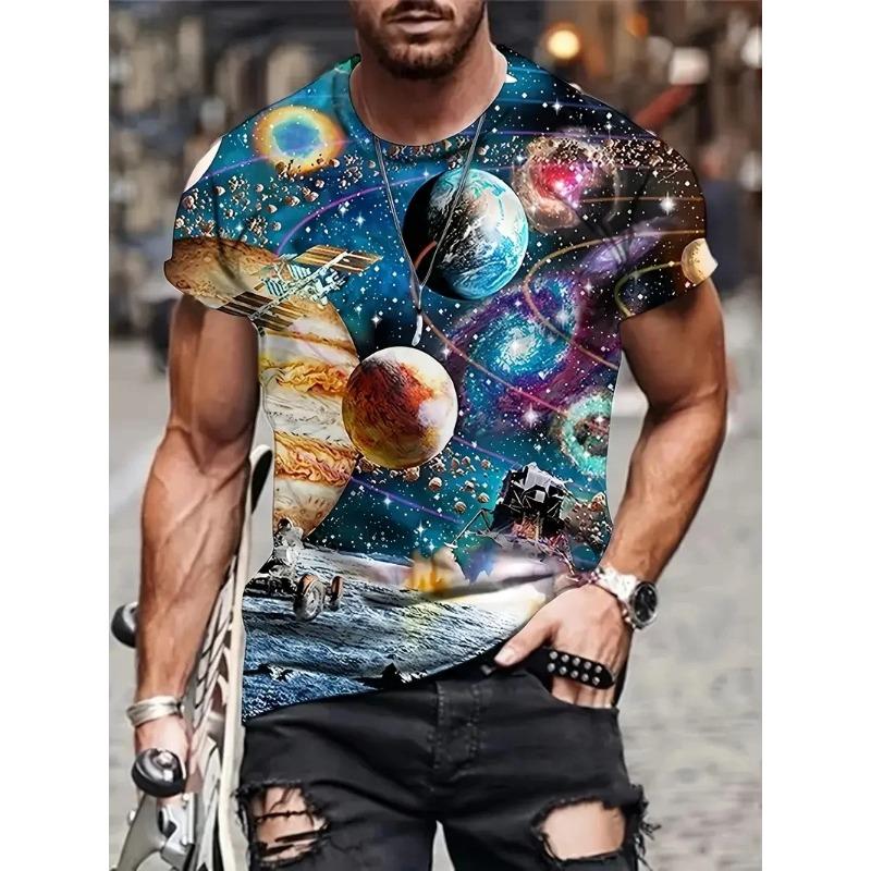 3D Print Men's Galaxy Planet Cosmos Pattern T Shirt Summer Crew Neck Short Sleeve T-Shirt Clothes Tshirts