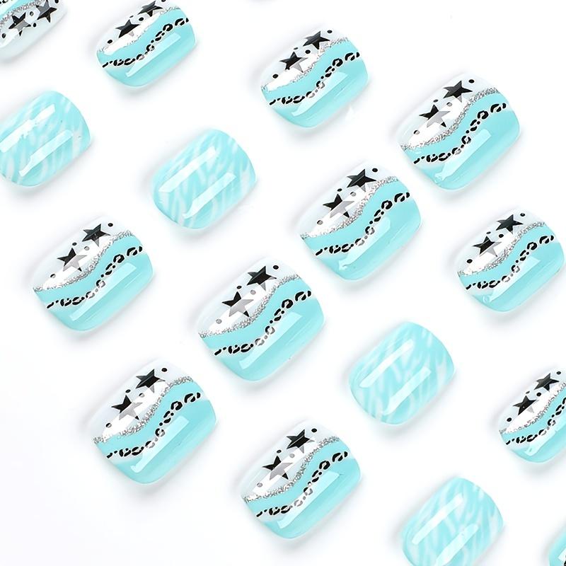 24 Pcs Glossy Short Square False Nails, Full Cover Acrylic Fake Nails, Press On Nail Sticker, For Women Home Diy Salon