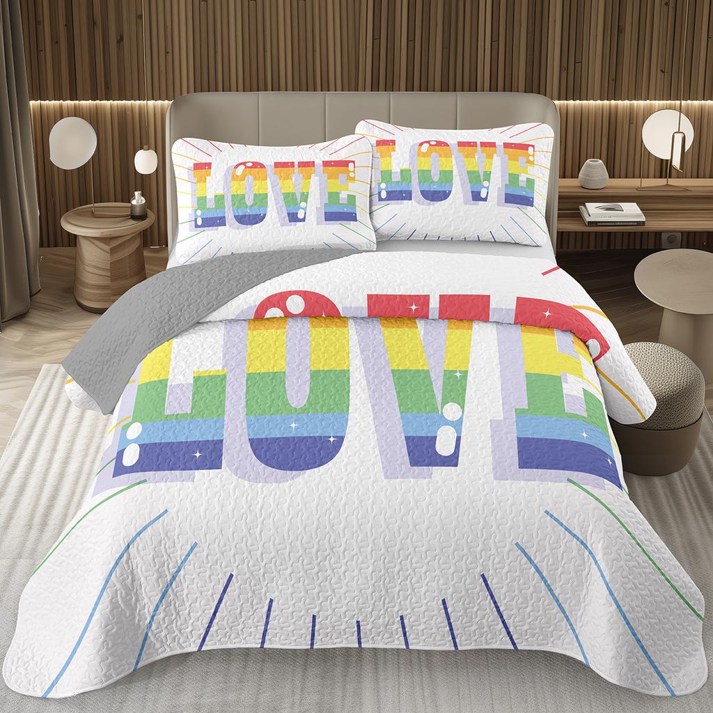 Rainbow Bedspread Queen/Full People Celebrating International Day for LGBT Community Quilt Set Colorful Rainbow Striped Coverlet