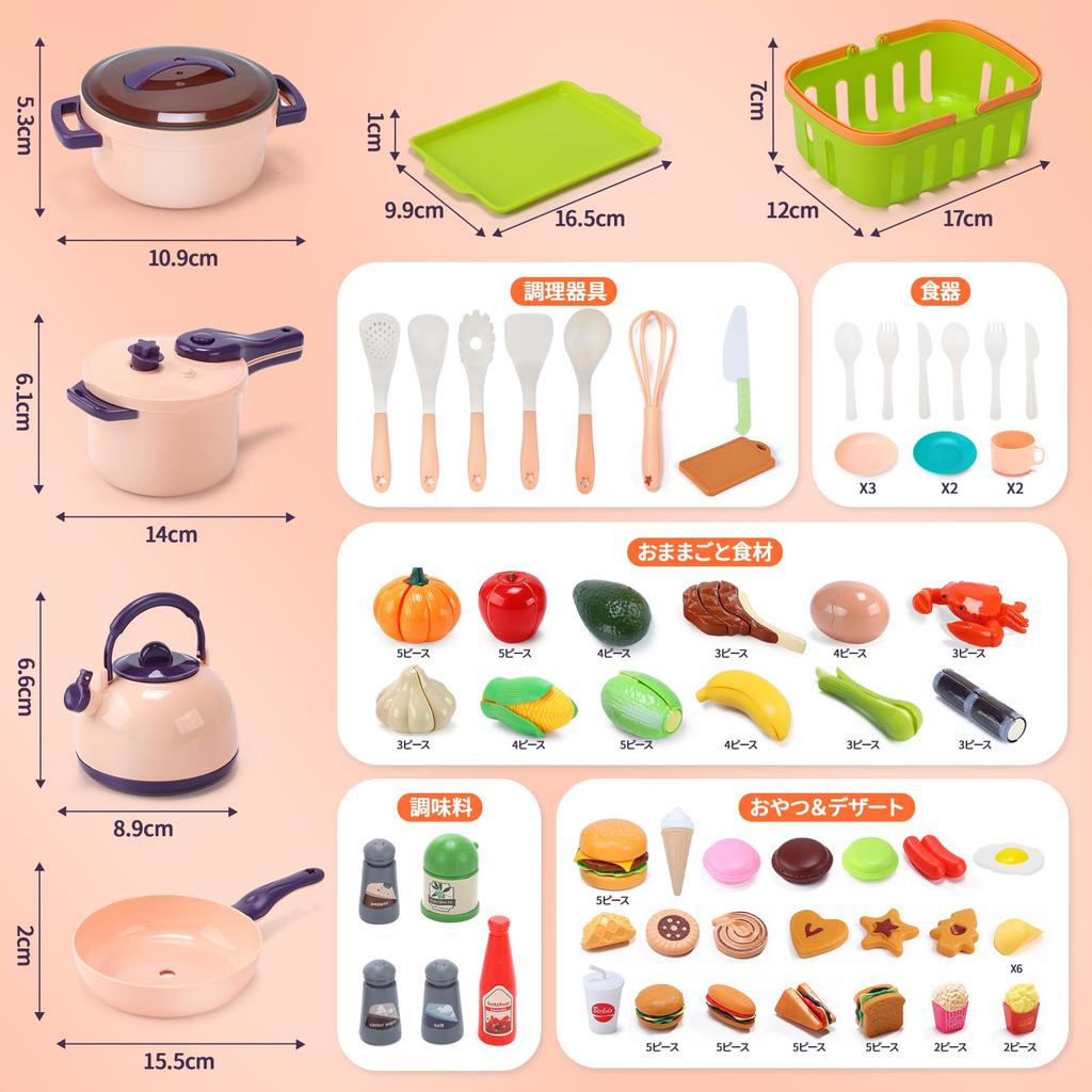 Cute Stone 129-Piece Kitchen Toy Set with Storage Basket, Educational Toy, DIY, Cuttable Food Items (Vegetables, Fruits), Cooking Utensils, Pretend