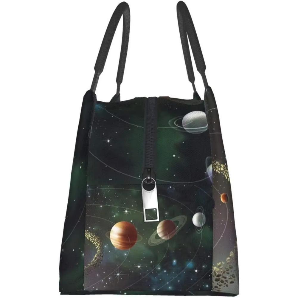 Portable Insulated Lunch Bag Solar System Planets Waterproof Tote Bento Bag for Office School Hiking Beach Picnic Fishing