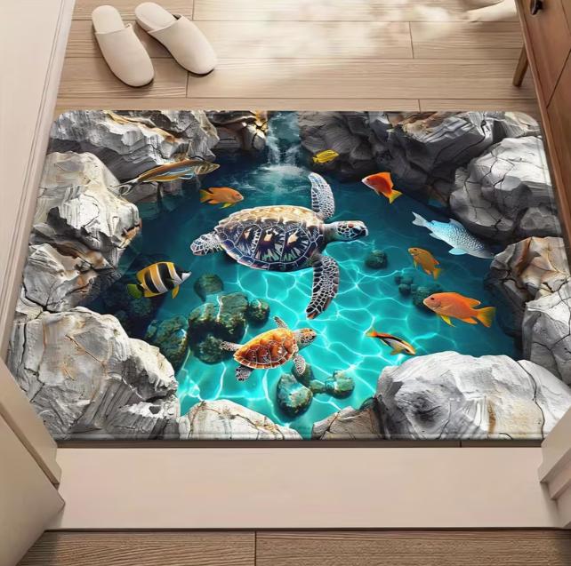 Turtle Pond Koi Ground Mat Made of Anti Slip and Absorbent and Turtle Suitable for Bathroom Bedroom Living Room Home Decoration
