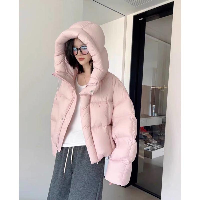 Abrigo Corto de Plumas Retro para Mujer Chaqueta Acolchada de Invierno con Capucha Ropa Exterior Gruesa de Algodón Moda Vintage Tendencia