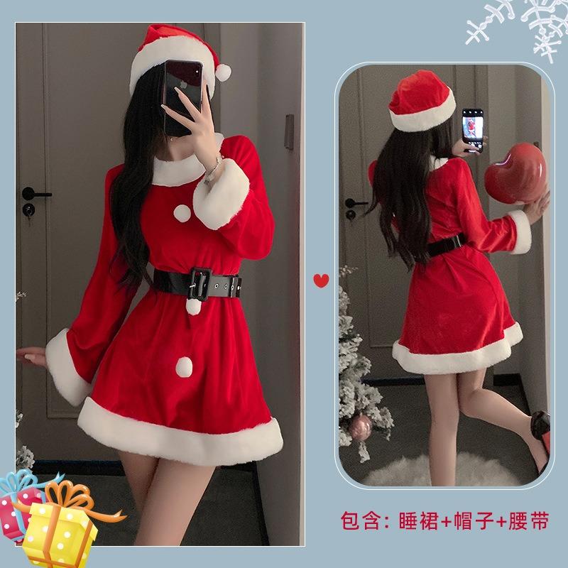 Sexy new year's day christmas uniform sexy lingerie velvet nightdress cosplay new c robe suit
