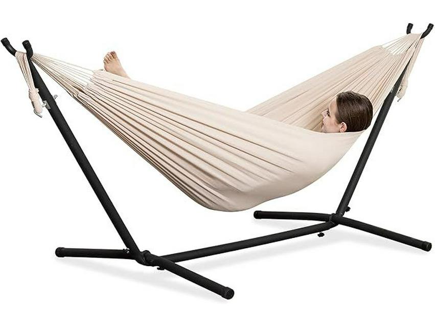 Brazilian Cotton Hammock with Stand, Portable Bag, Indoor/Outdoor, 500lb Capacity