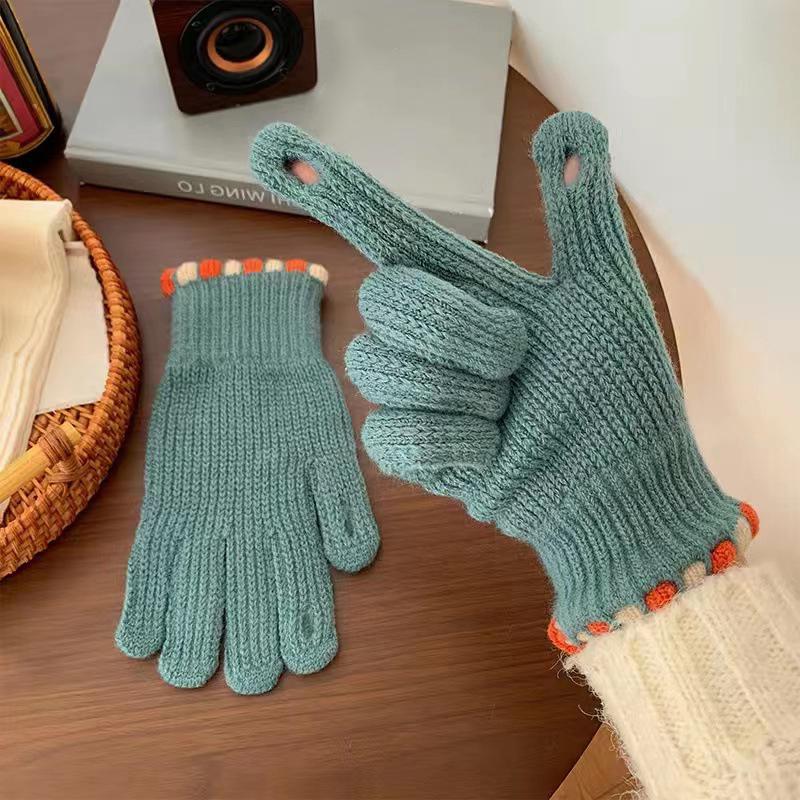 Autumn And Winter  Wool Knitted Gloves Fingerless Women'S Solid Color Warm Windproof Cycling Gloves With Touch Screen
