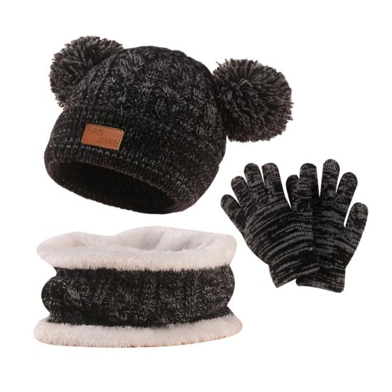 1 Set Kinder Wintermütze Handschuhe Schal Set Dick Gestrickt Warm Winddicht Plüsch Ball Dekor Voller Schutz Outdoor Schulkleidung Kleinkind Kinder Kopfbedeckung