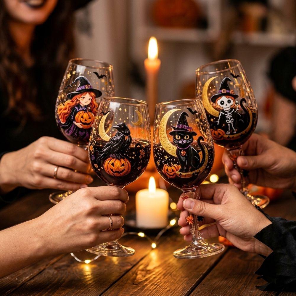 Bicchiere da Vino Dipinto di Halloween ad Alta Capacità Vetro Trasparente Floreale Acero Bicchiere per Acqua Decorazione da Tavola