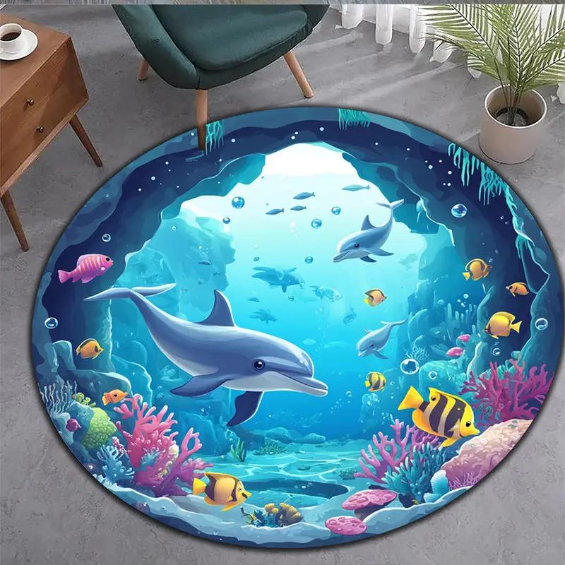 Large Round Rug 3D Starry Sky Earth Universe Map Non-Slip Astronomy Themed Floor Mat for Living Room Bedroom Soft Blue Planet