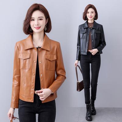 Chaqueta de cuero genuino para mujer estilo corto nueva versión coreana de otoño chaqueta de cuero grande de oveja moda suelta