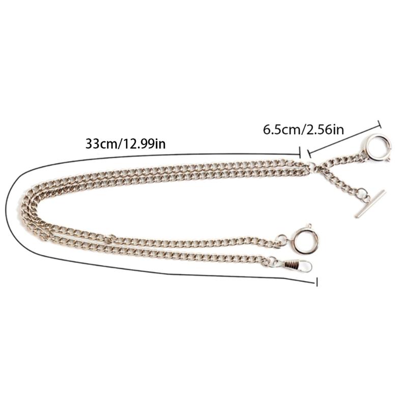 Men Double Albert Chain Pocket Watch Curb Link Classic Antique T-Bar Watch Chain for Pocket Watch Keys Pendants
