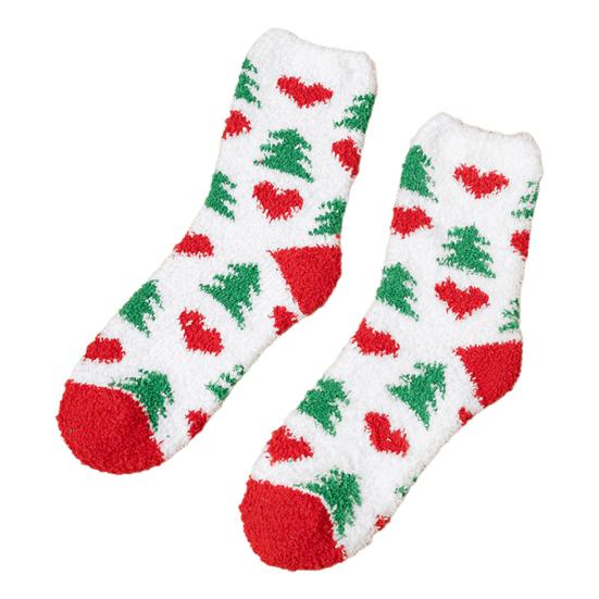 

1 пара рождественских носков с рисунком снеговиков, оленей, Санта-Клауса и колокольчиков, средней длины, из кораллового флиса, теплые термоноски D