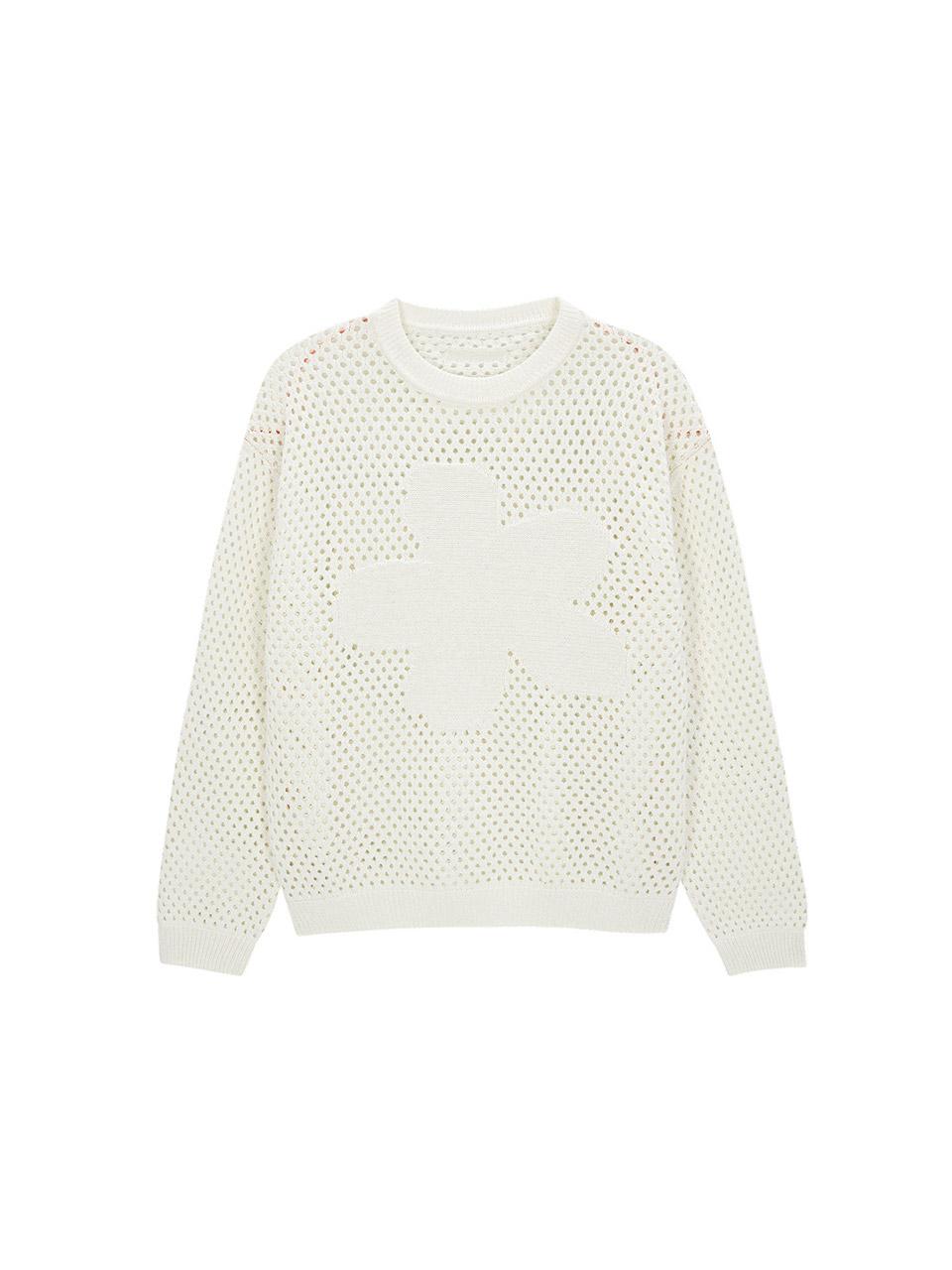 Salad Basket Flower Mesh Long Sleeve Sweater - Ivory