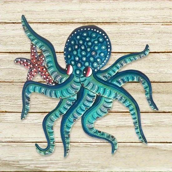 Holz Oktopus Wanddekoration See Strandhaus Badezimmer Ozean Wandkunst Küsten Nautisch Meerestier Hängendes Ornament