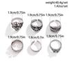 6pcs/set Halloween Jewelry Gothic Metal Skull Head Five Point Star Adjustable Ring for Men Punk Silver Color Rings Party Gift