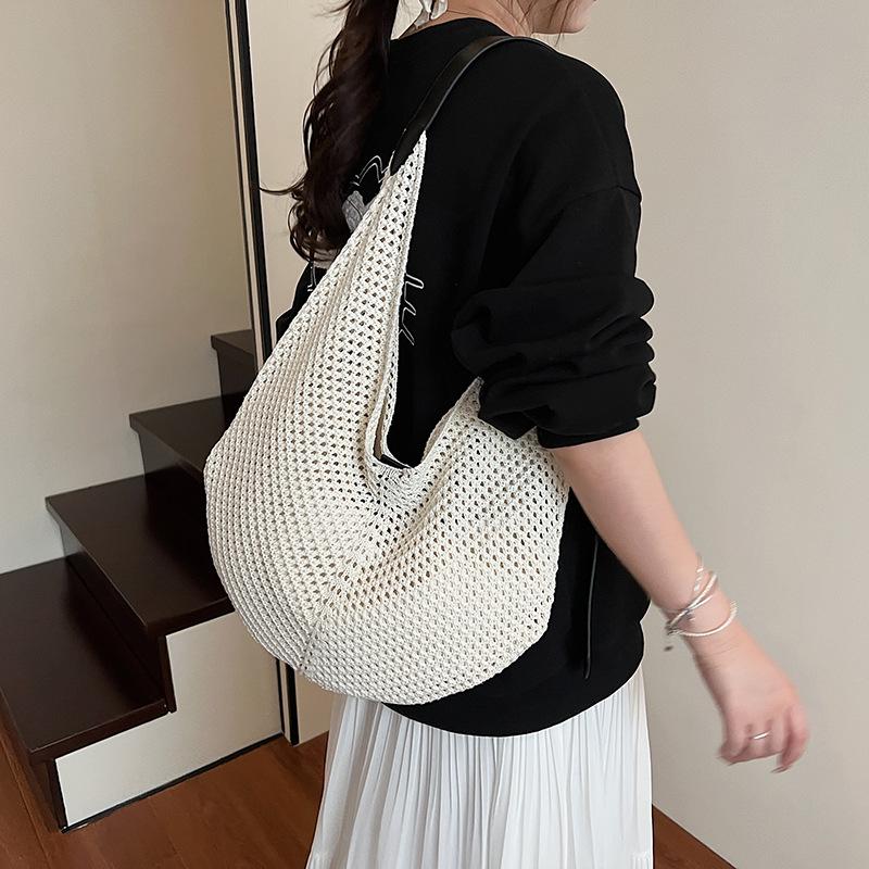 Lazy wind woven shoulder bag women's summer new beach bag niche hollow tote bag messenger bag
