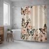 Modern Floral Printed Bathtub Curtain Metal Buttonhole Bath Sheer  Dormitory