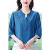 Fashionable Embroidered Cotton and Linen Embroidered Shirts for Autumn New Style Three-quarter Sleeves