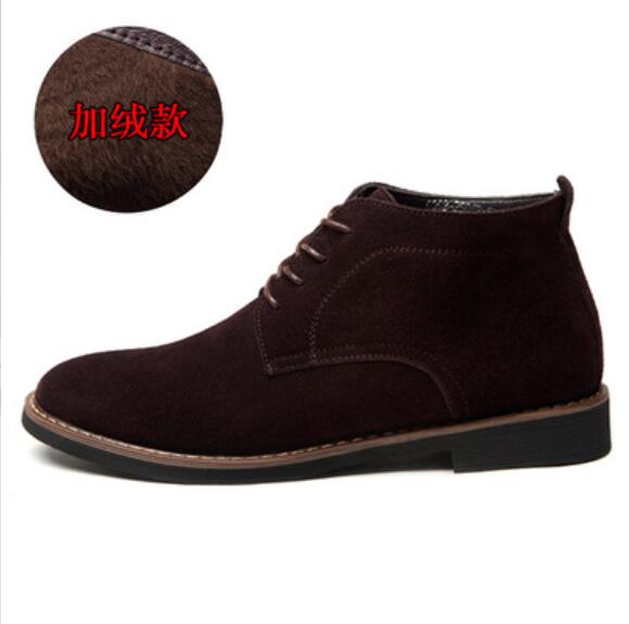Fashion High Top Casual Shoes genuine leather men boots all season work shoes male lace up for man ankle boots with fur black size 38-45