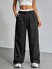 Women's High Waist Wide Leg Pants with Pleated Detail and Contrast Waistband