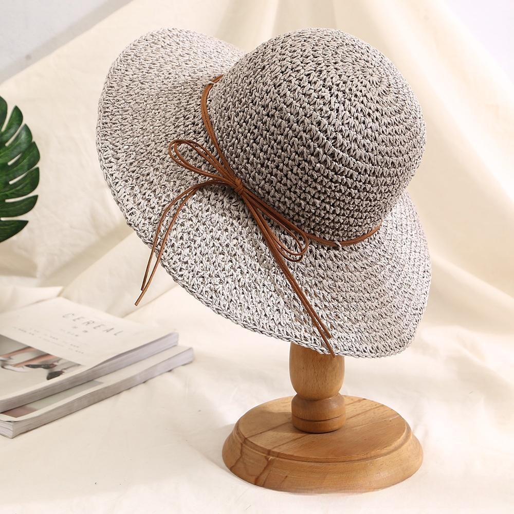New Holiday Sle Beach Fisherman Hat Seaside Sun Protection Sun Hat Large Brim Bow Woven Straw Hat Women