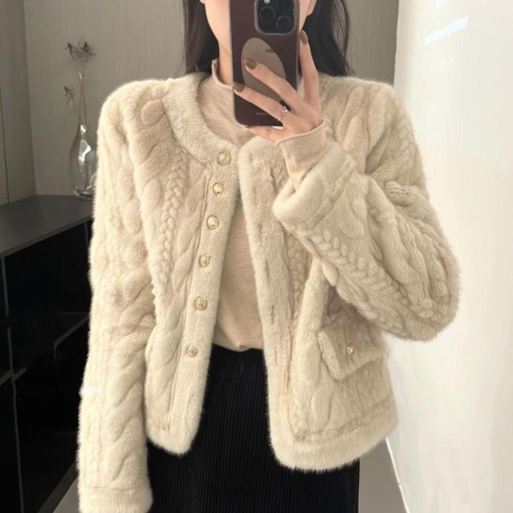 Winter new imitation mink fleece fur coat socialite short twist fluff top
