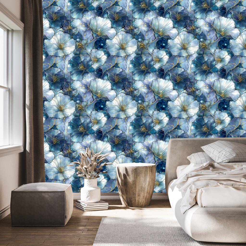 Ink Blue and Turquoise Wallpaper for Living Room and Bedroom 50x1000