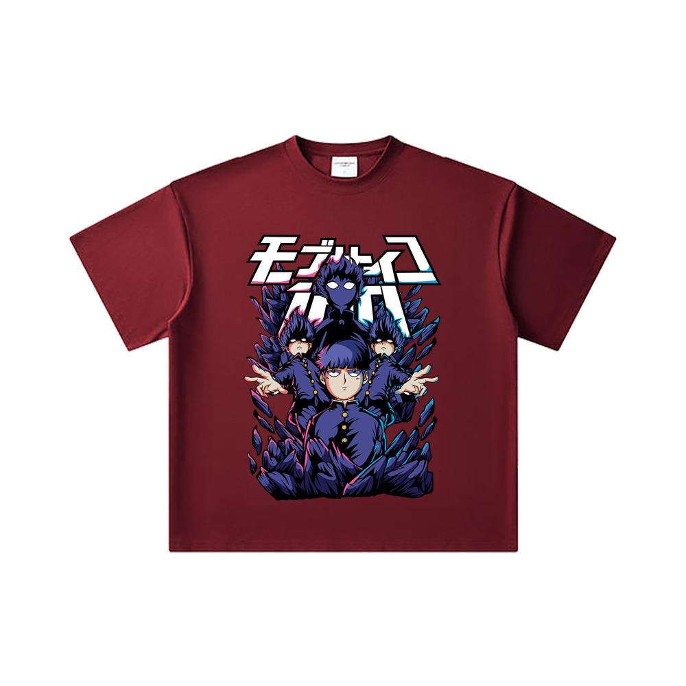 260 GSM Double Yarn 32 Count 100% Cotton Mob Psycho 100 V1 Shiego Print Unisex Heavy Cotton T Shirt