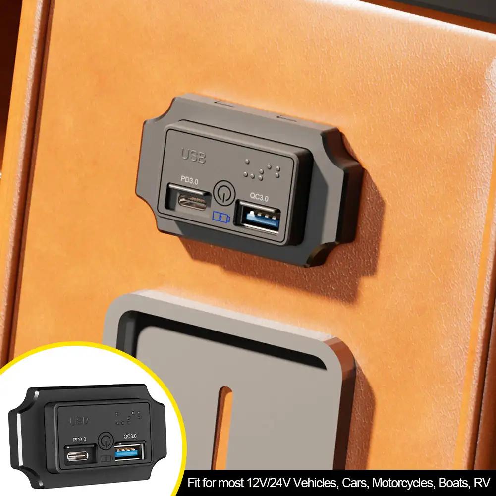12V-24V Auto QC 3.0 USB PD Typ C Schnellladebuchse mit Berührungsschalter Steckdose Schnellladung für Motorrad Wohnmobil Boot