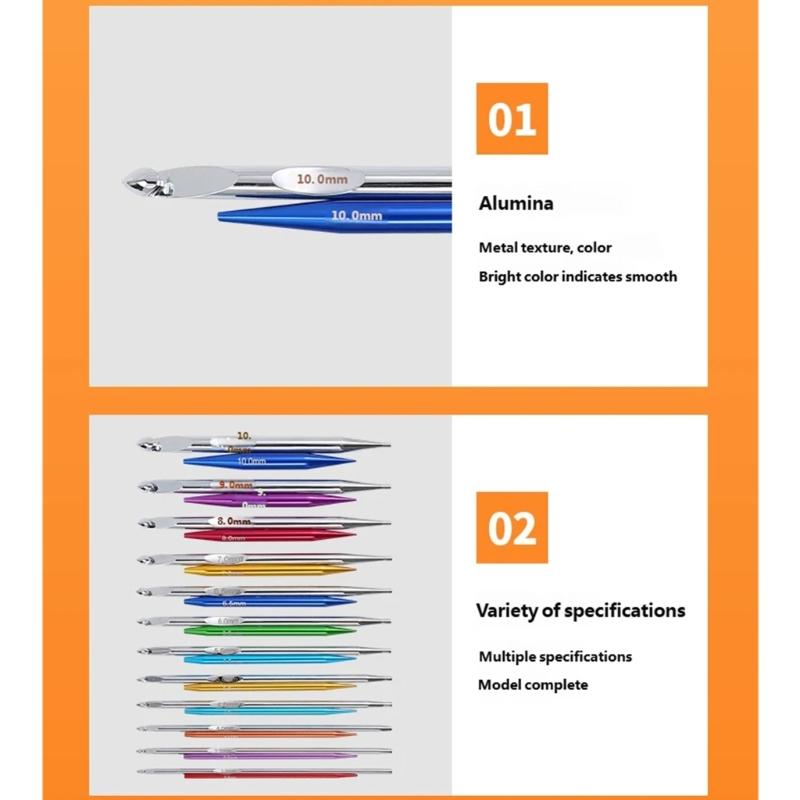 12Pairs Aluminum Alloy Tunisian Crochet Hook with Cable 3.0mm-10mm Interchangeable Circular Knitting Needle for Knitting