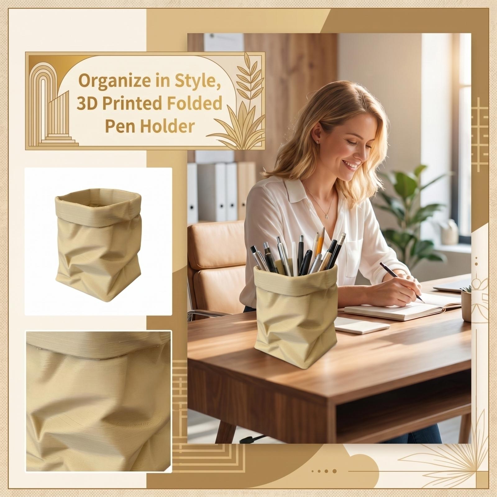 

Minimalist Fabric Pen Holder, Foldable Paper Bag Desk Organizer, Soft Pencil Cup & Home Storage One Size