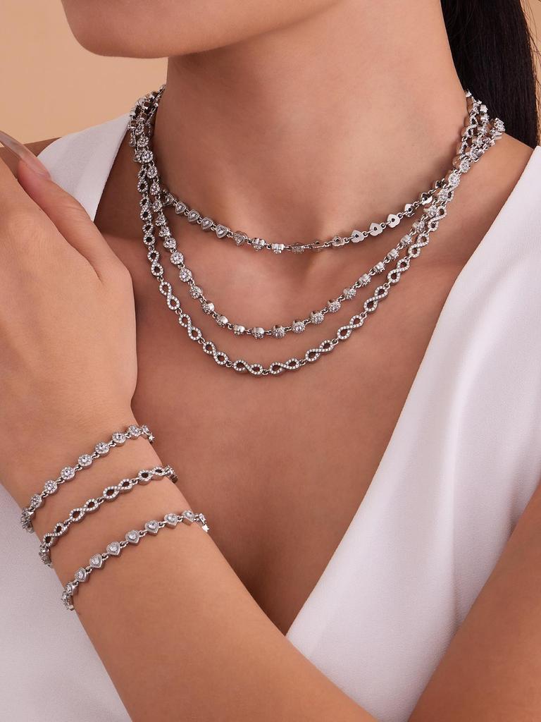 Qiong Yao Handmade Luxury Claw-Set 5A Heart-Shaped Zirconia Bracelet Necklace