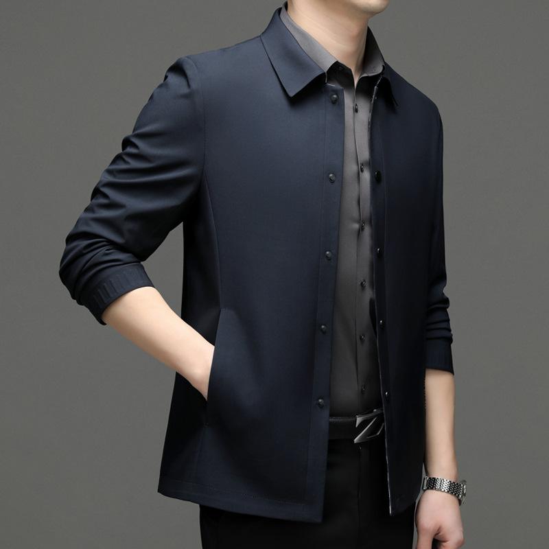 

Высококачественная шелковая куртка из шелка тутового дерева, новая куртка для мужчин среднего возраста, деловая, повседневная, модная, однотонная куртка с лацканами, для папы 195