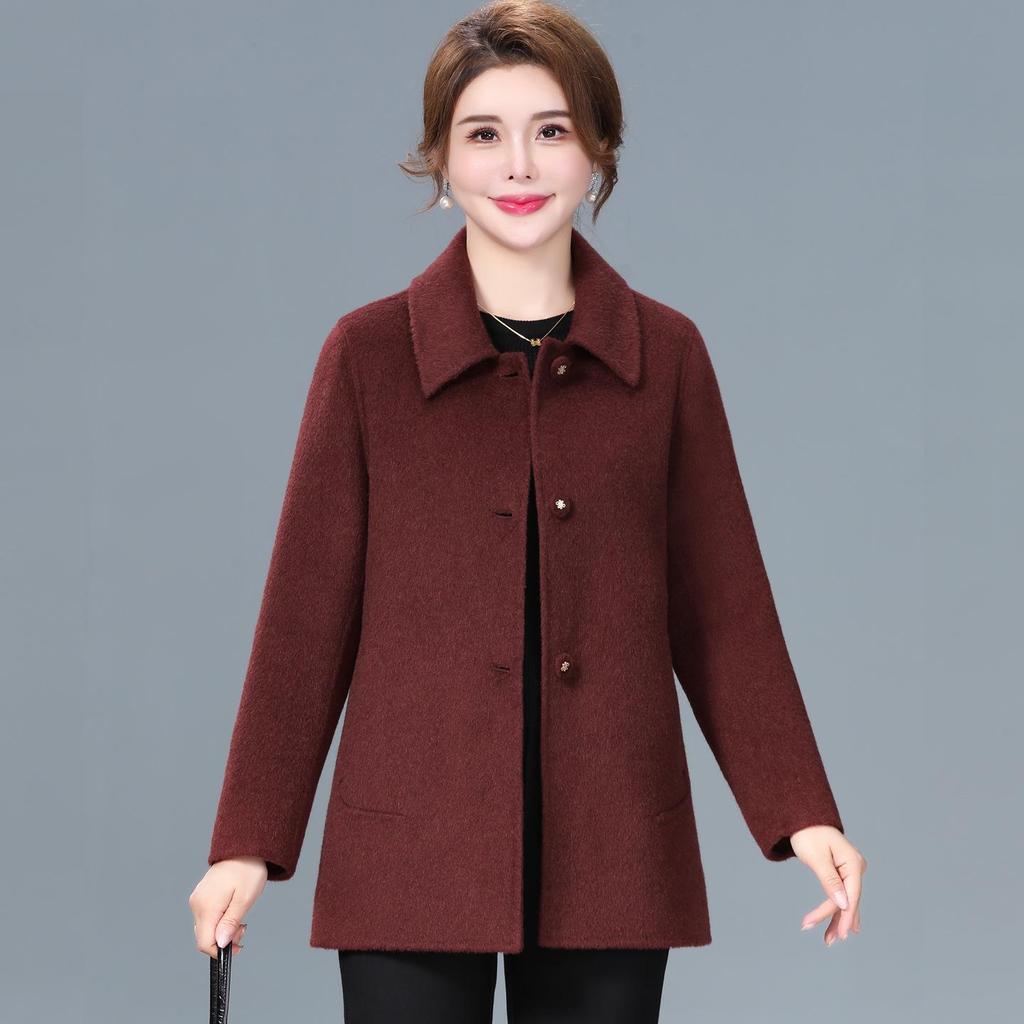 2025 New Double-Faced Wool Blend Short Coat for Women - Petite, High-End Autumn/Winter Style for Middle-Aged Mothers
