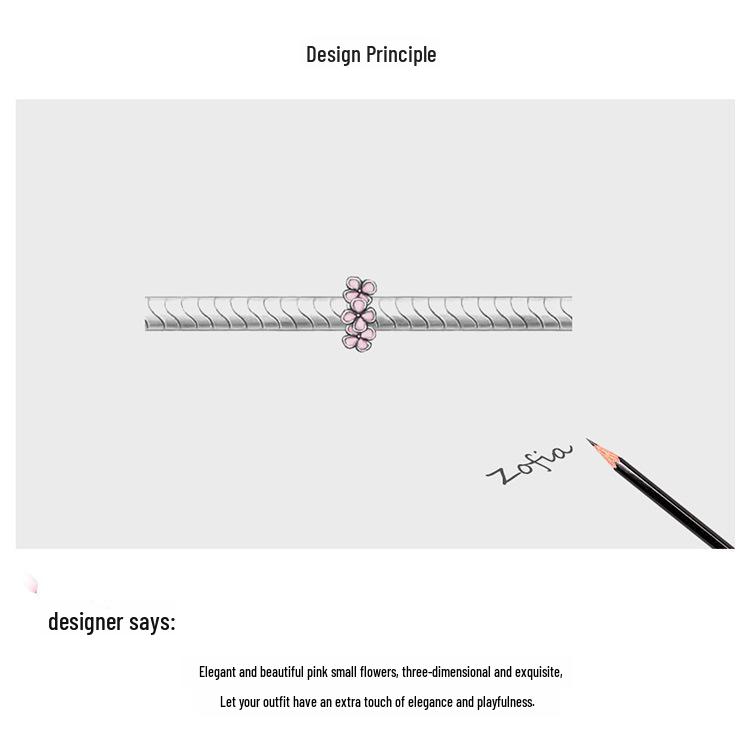 Sterling Silver Pink Four-Leaf Flower Beaded Bracelet Spacer Jewelry