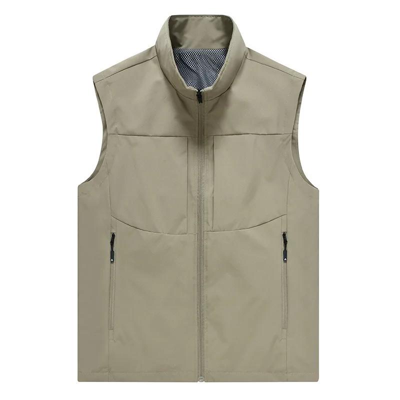 2026 Spring Men Casual Breathable Vest Men's Open Cardigan Man Stand Collar Fishing Sports Waistcoats Male Workwear Vest