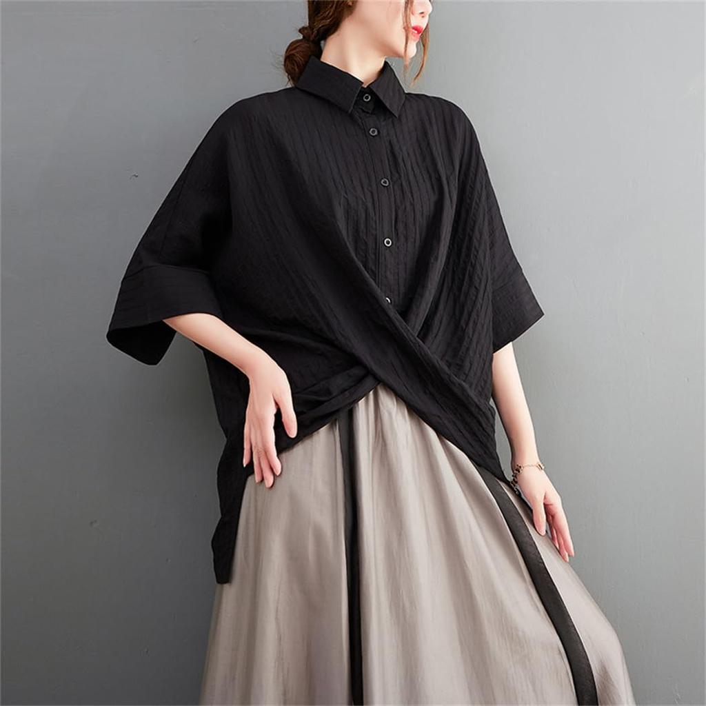 Sehnsucht nach Frühling und Sommer [Mohokyo] Kurzärmelige Damenbluse, Top, Tunika, T-Shirt, locker, süß, Hemd, lässig, elegant, schlicht geschnitten, körperbedeckend,