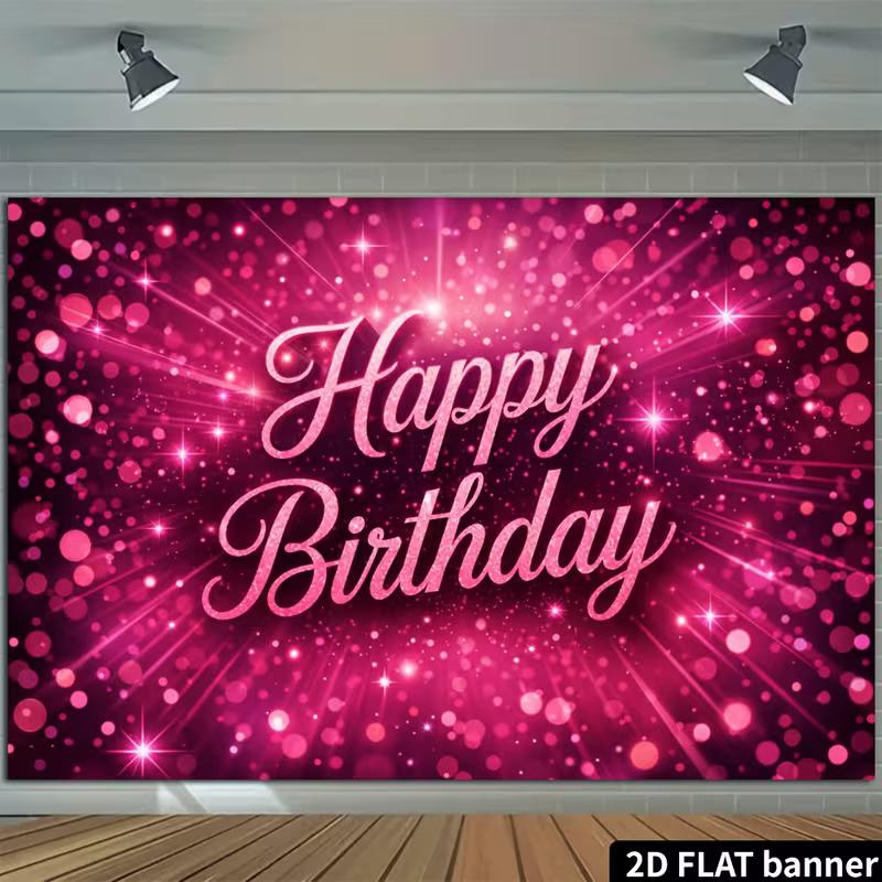 2D Pink Sparkle Bokeh Birthday Backdrop Banner Happy Birthday Party Photo Booth Background
