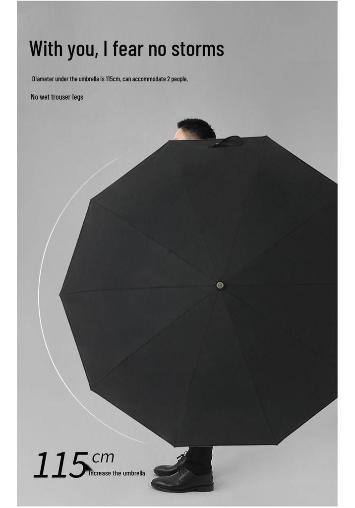 PARACHASE Windproof Auto Open/Close Umbrella with Wooden Curved Handle and Ten Ribs for Two People