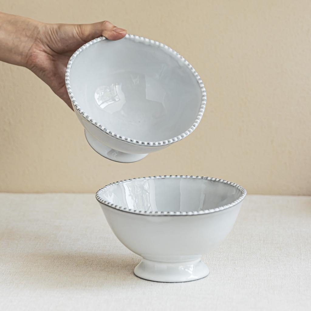 Pearl Edge Tall Bowl Light Luxury Ceramic Bowl Minimalist Tableware Salad Bowl Restaurant Dessert Bowl Creative Dish Bowl