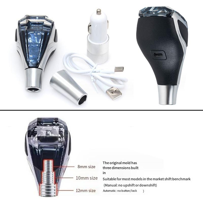 Crystal Shift Knob, Suitable For 8-10-12MM Diameter Threads. R135-246 Offers Multiple Gear Options With Seven Color Crystal Led