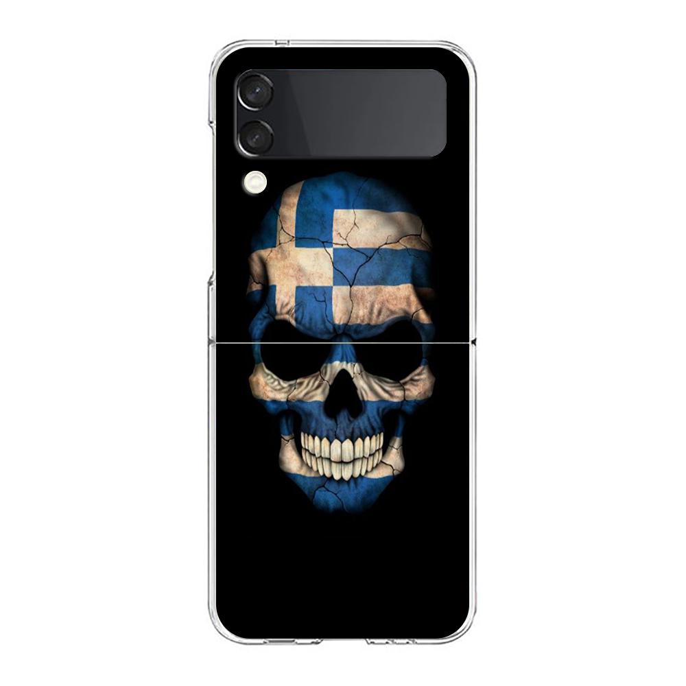 Phone Cover For Samsung Galaxy Z Flip 6 5 4 Case Transparent For Samsung Z Flip 3 Hard PC Foldable Shell Greece Greek Flag Bags