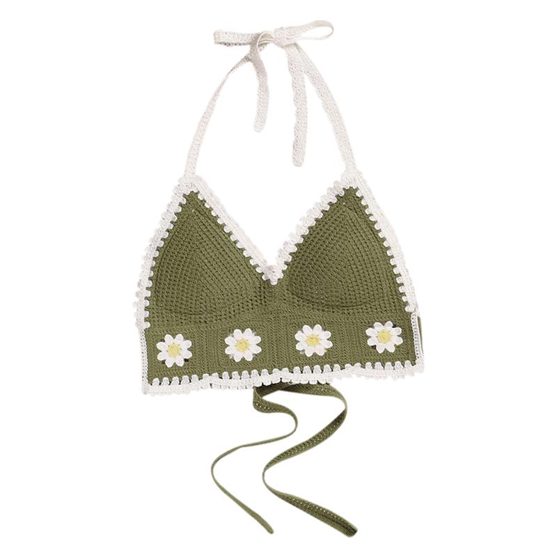 

Мода богемный стиль сексуальный крючок с вышивкой цветок топ вязаный слинг пляжный бикини бюстгальтер