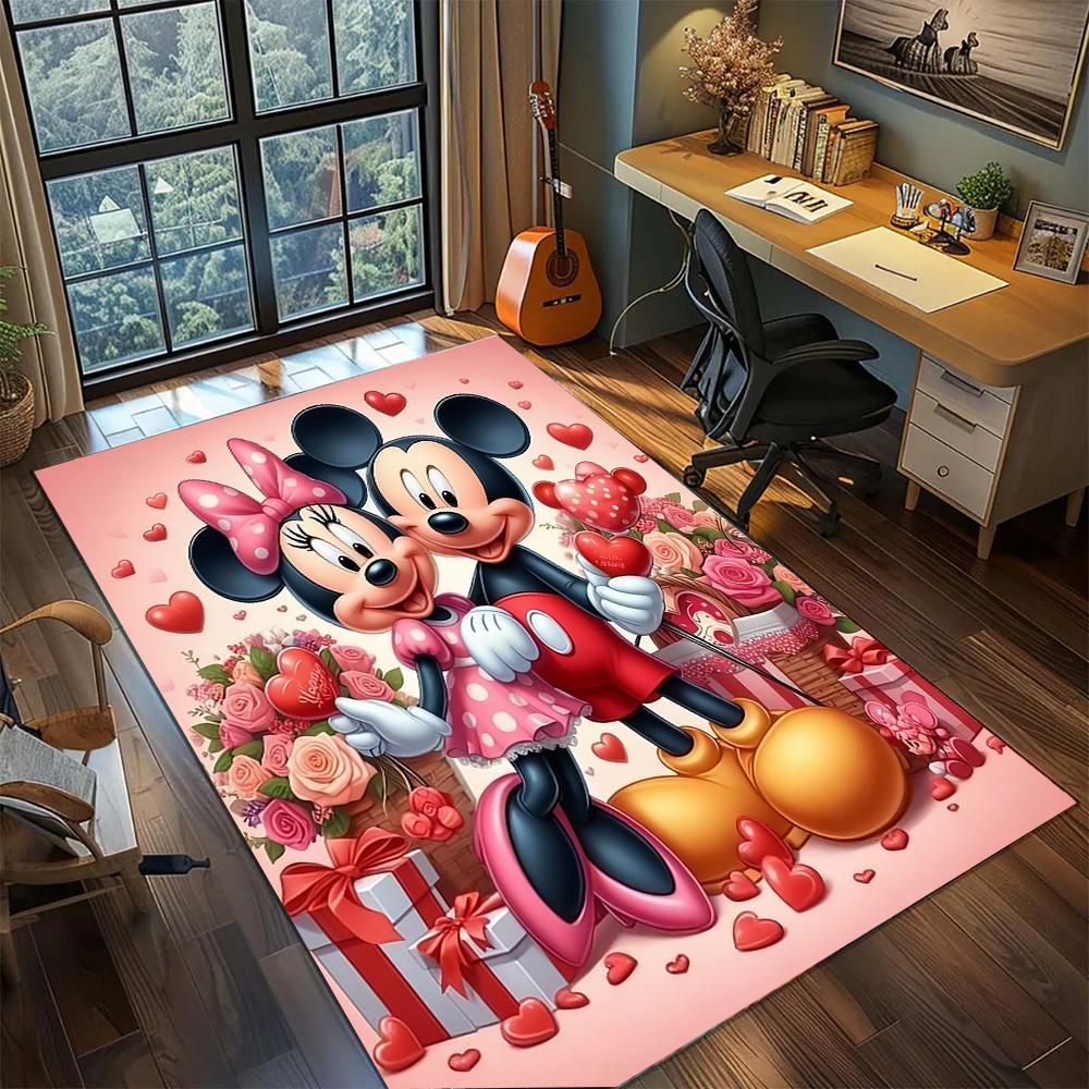 Mickey & Minnie's Playful Paradise Rug Carpet Large Area Rug Non Slip Washable Floor Mat Gamer Room Bedroom Home Decor