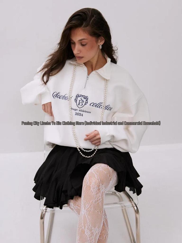 American Vintage Lapel Half-Zip Hoodie - Trendy, Slimming, and Comfortable Women's Outerwear